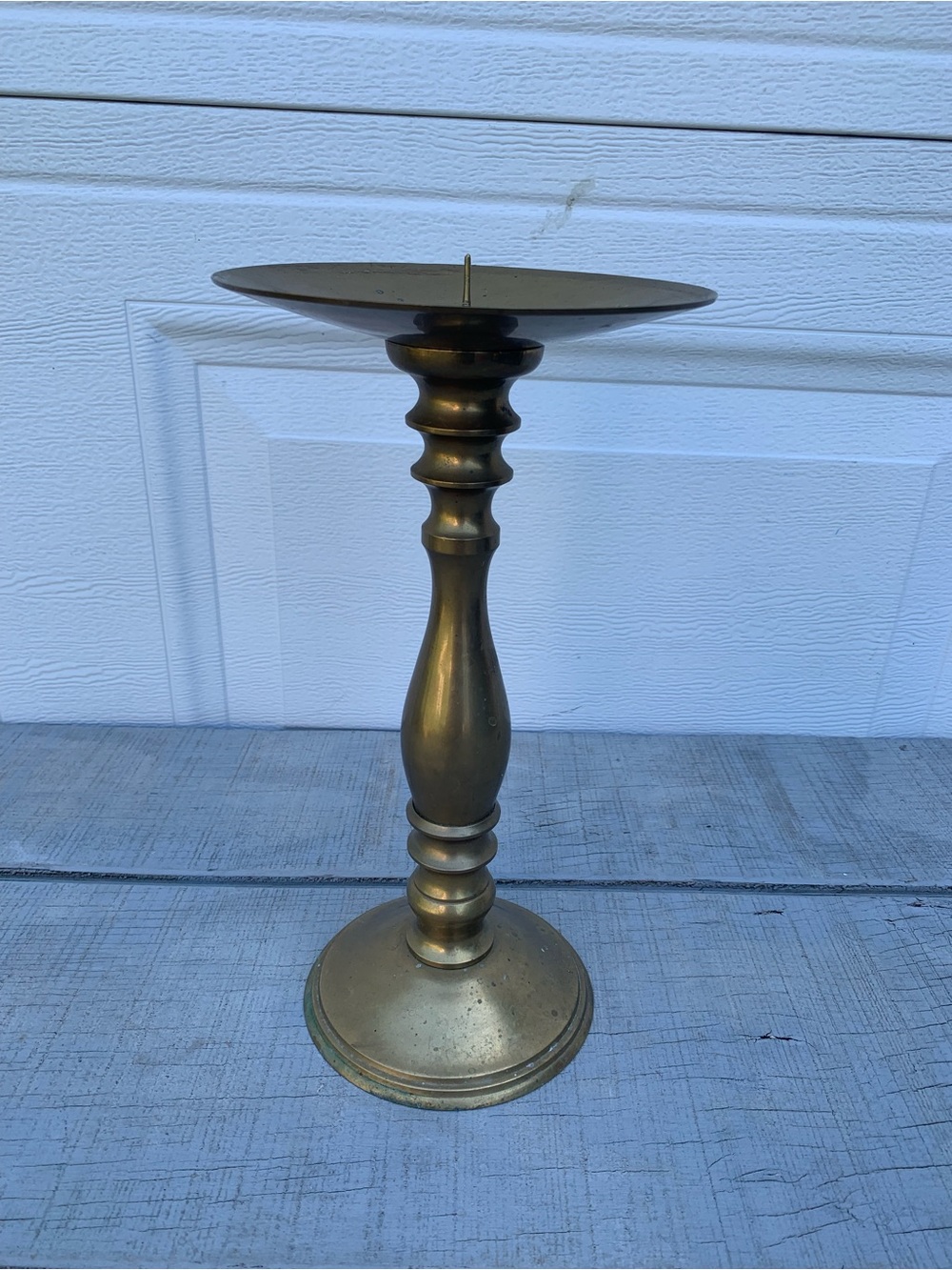 Vintage Mid Century Solid Brass Pedestal Pillar Candle Holder 12” Tall Rustic